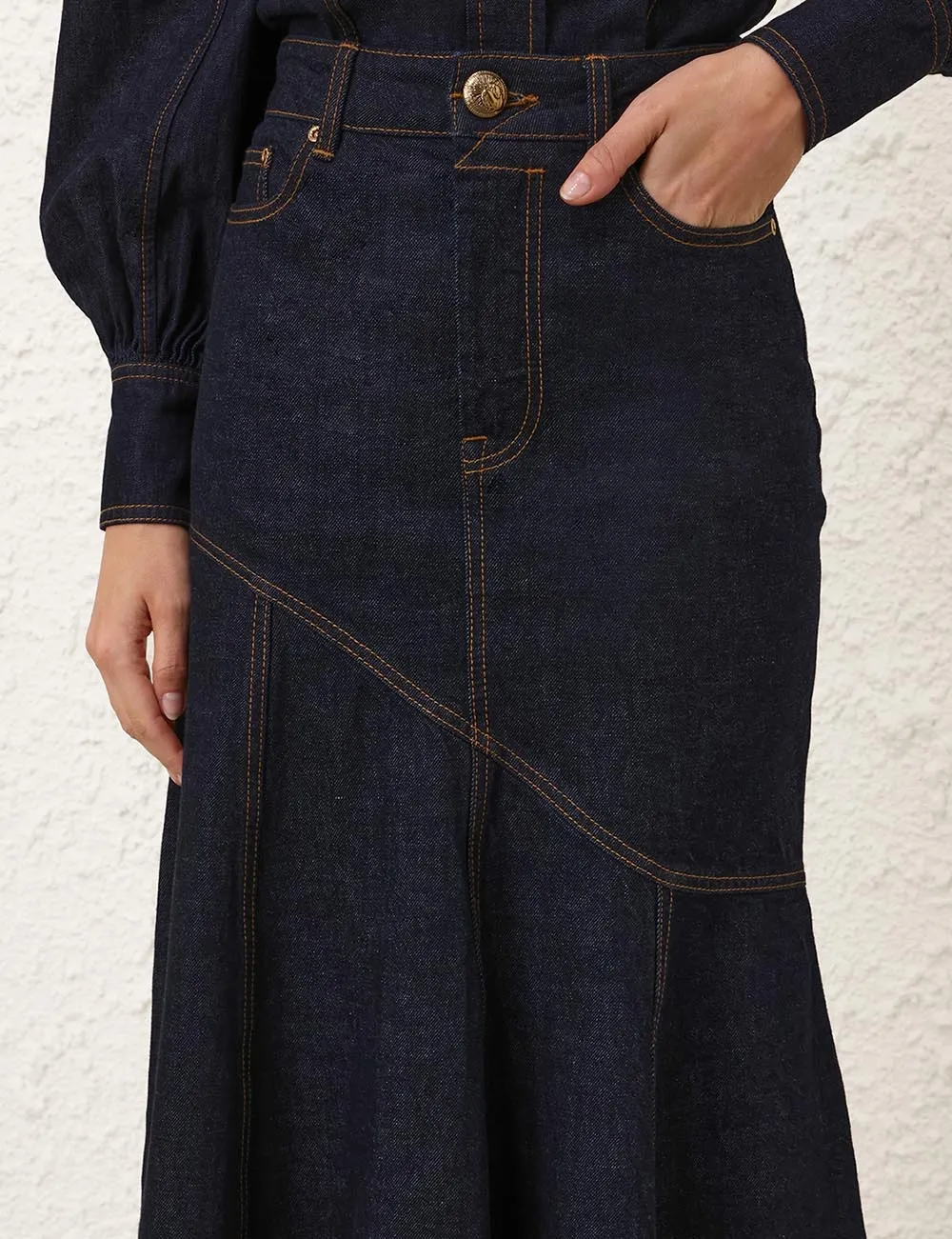 Illustration Denim Midi Skirt