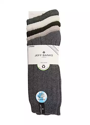 Jeff Banks Mens Pack of 5 Ribbed Boot Socks | Kaleidoscope