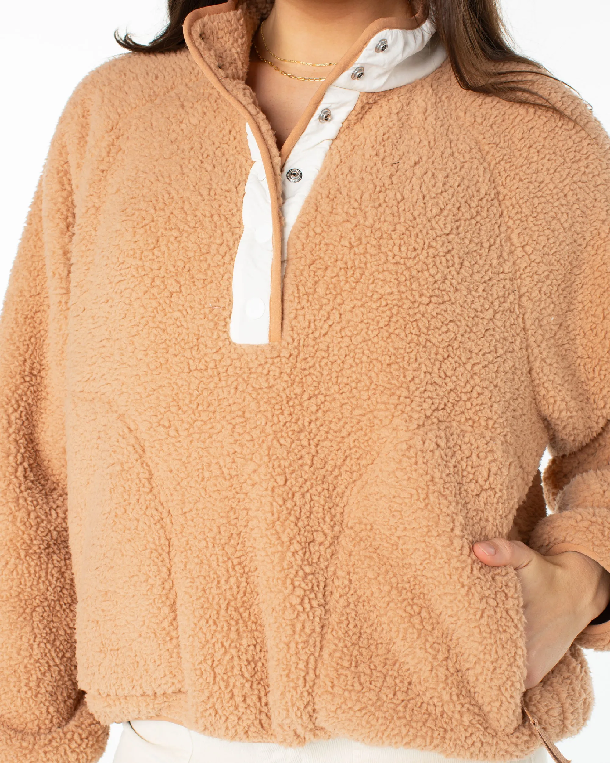 Kipsie Solid Fleece Sweater - Camel