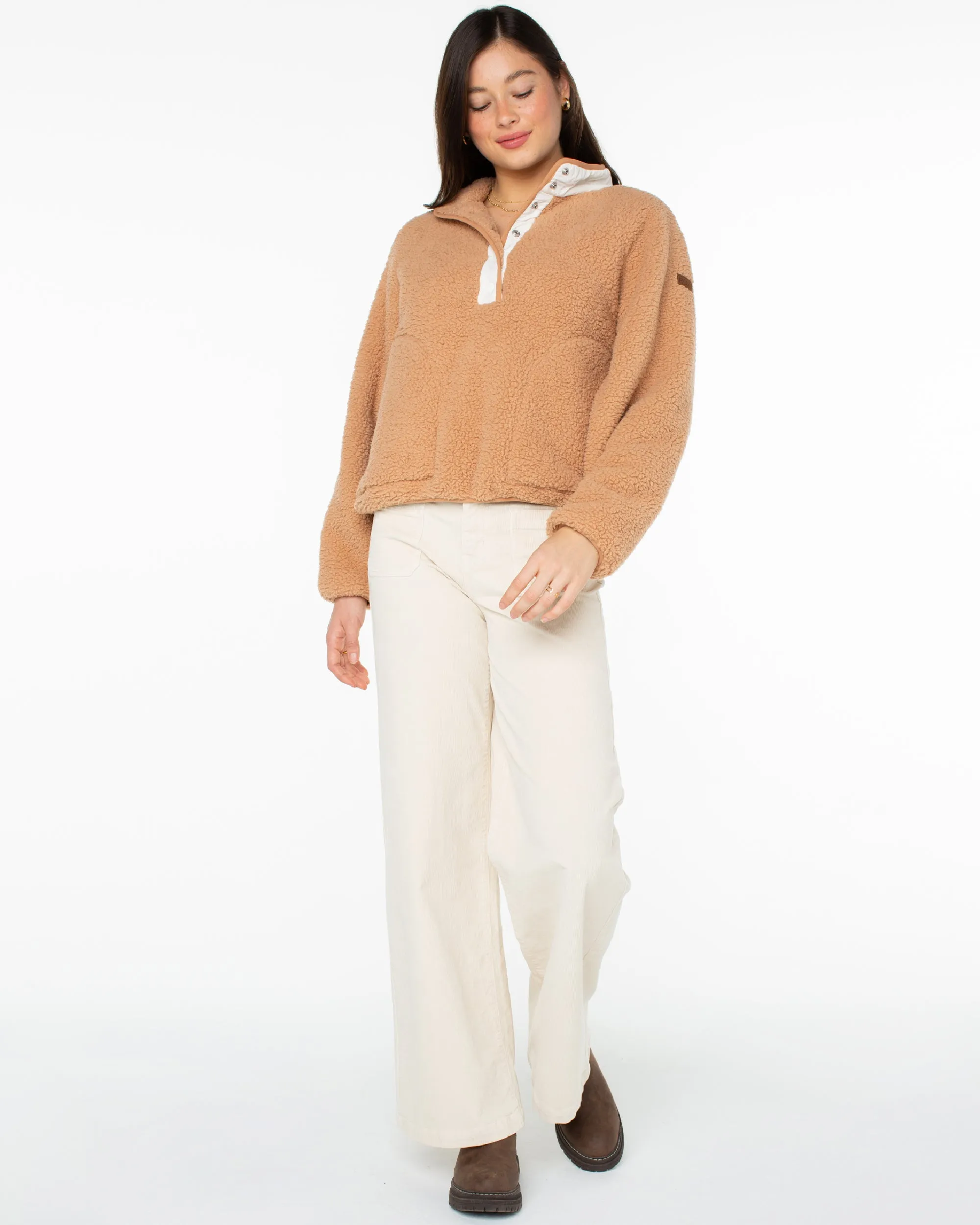 Kipsie Solid Fleece Sweater - Camel