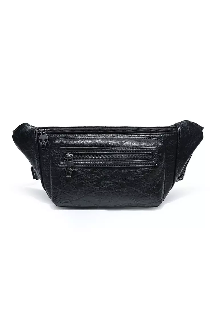 Lara Men's Solid Color Waist Bag Chest Bag - Black