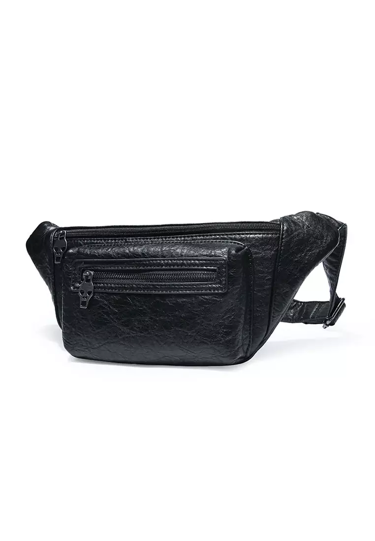 Lara Men's Solid Color Waist Bag Chest Bag - Black