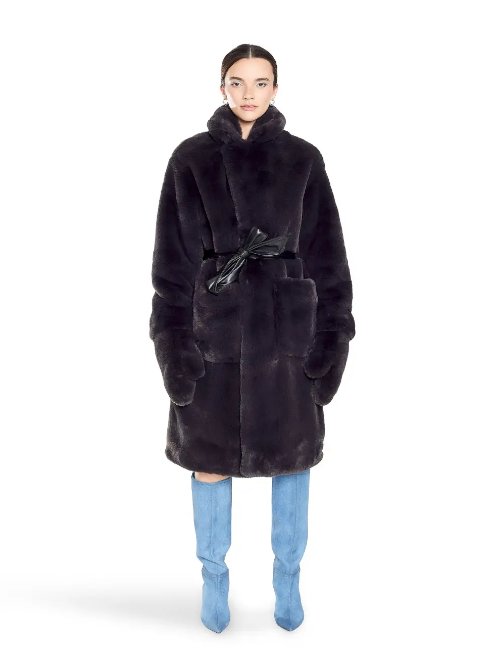 		Lily  Coal Black Faux Fur Coat	