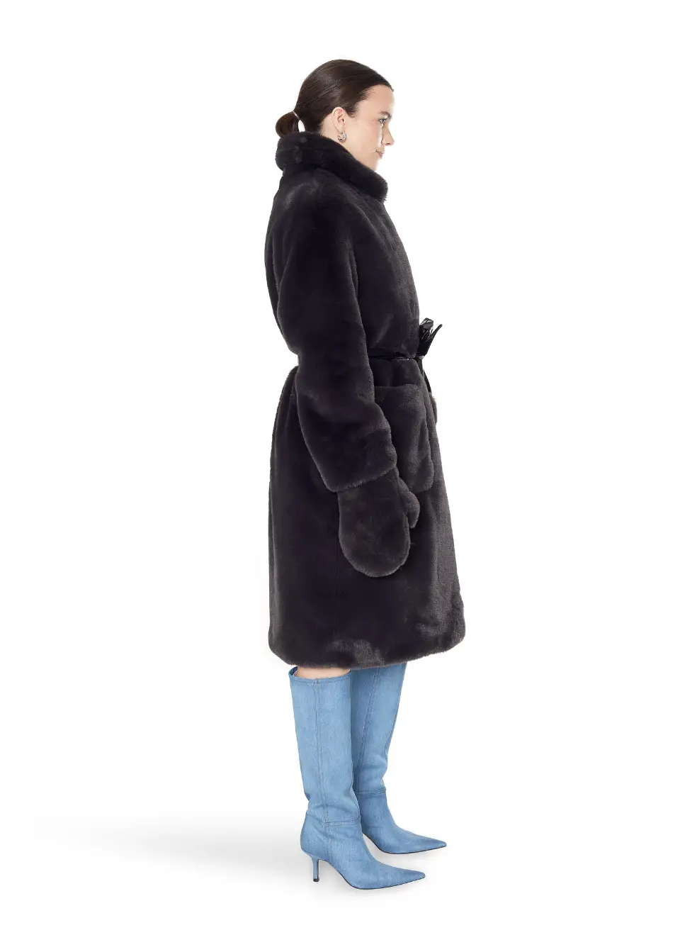 		Lily  Coal Black Faux Fur Coat	