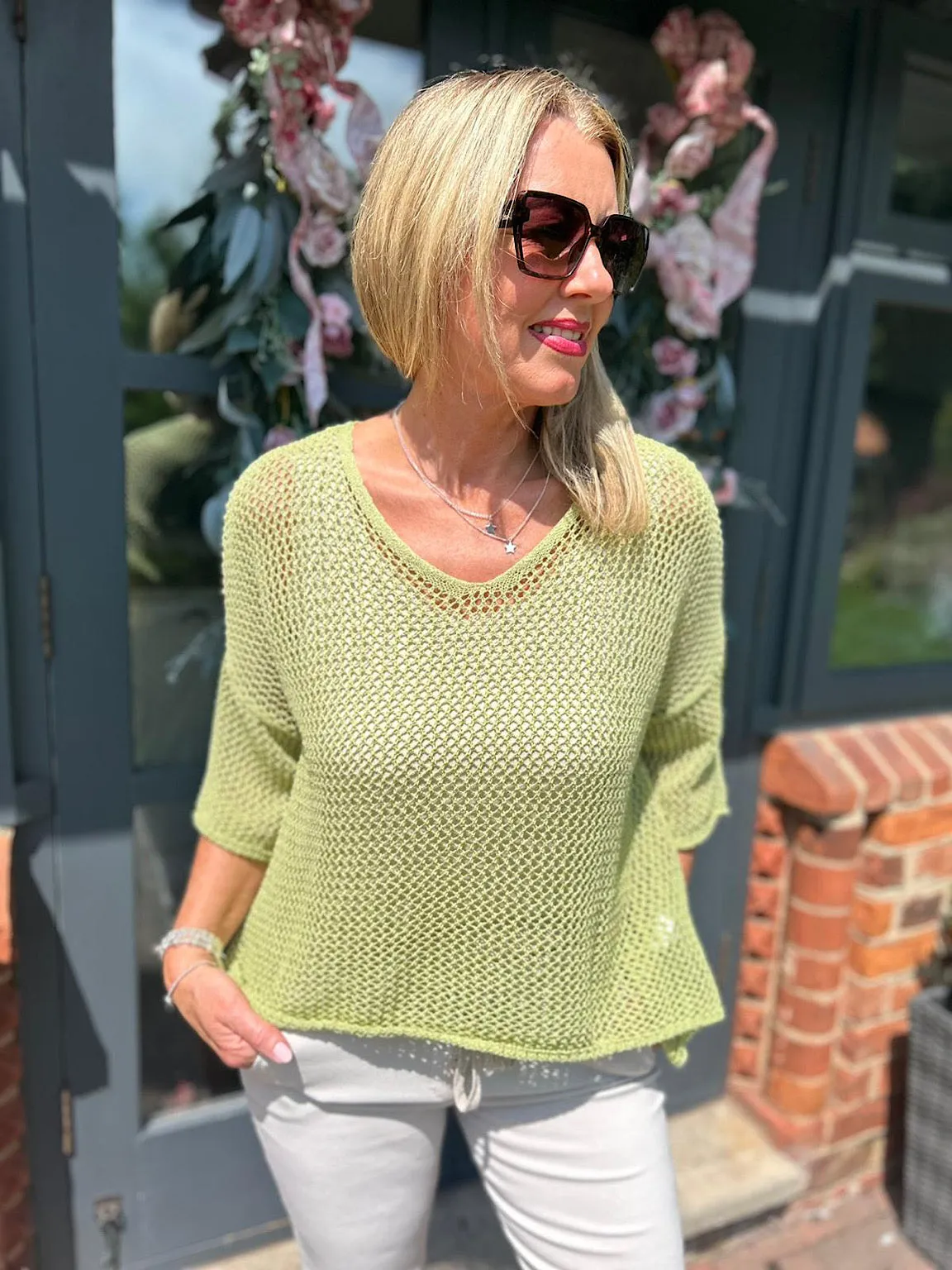 Lime Loose Weave Knit Michaela