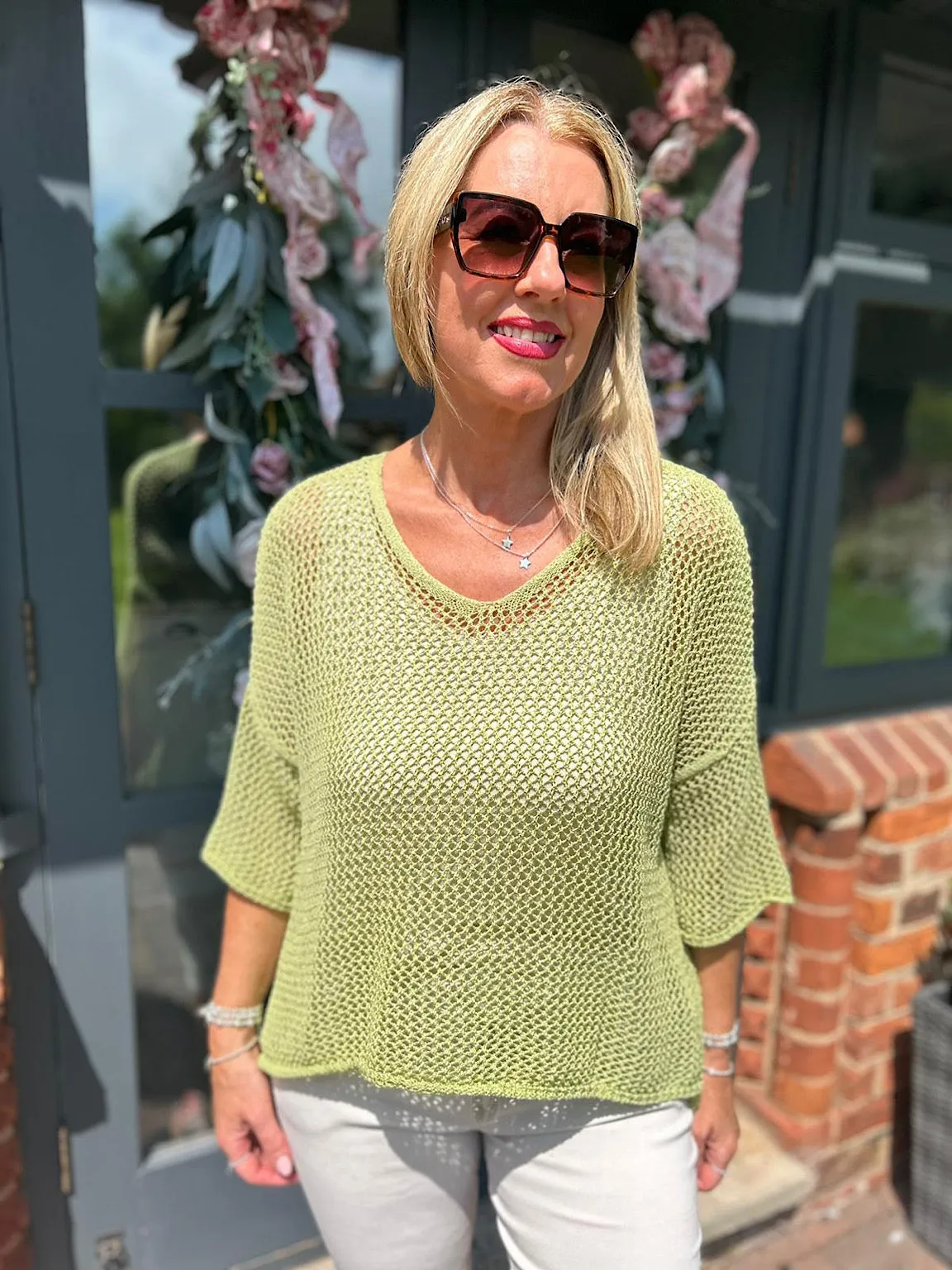 Lime Loose Weave Knit Michaela