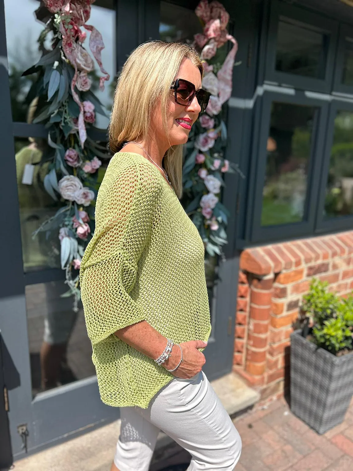 Lime Loose Weave Knit Michaela