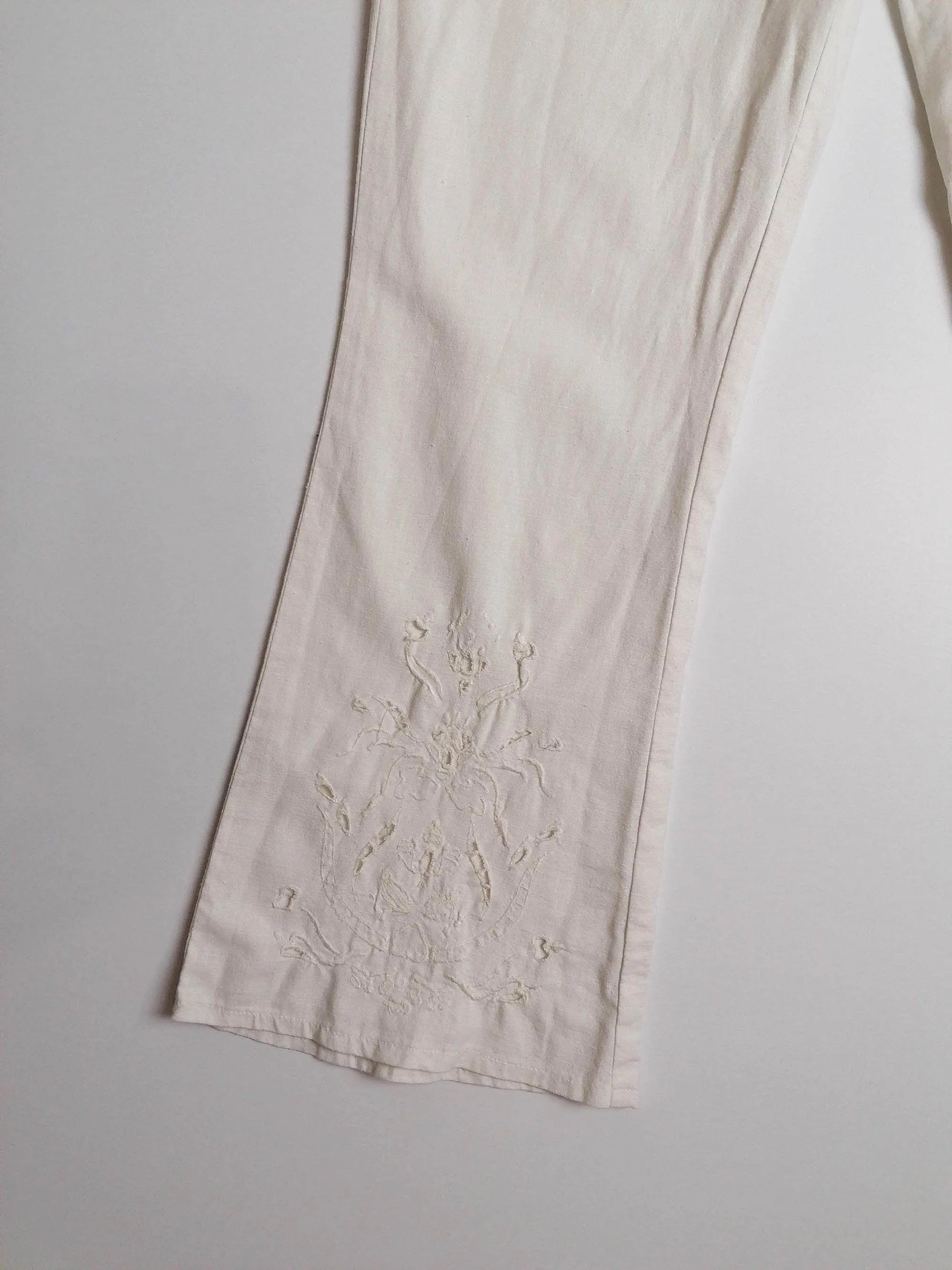 Linen White Pants Flared Leg - size L