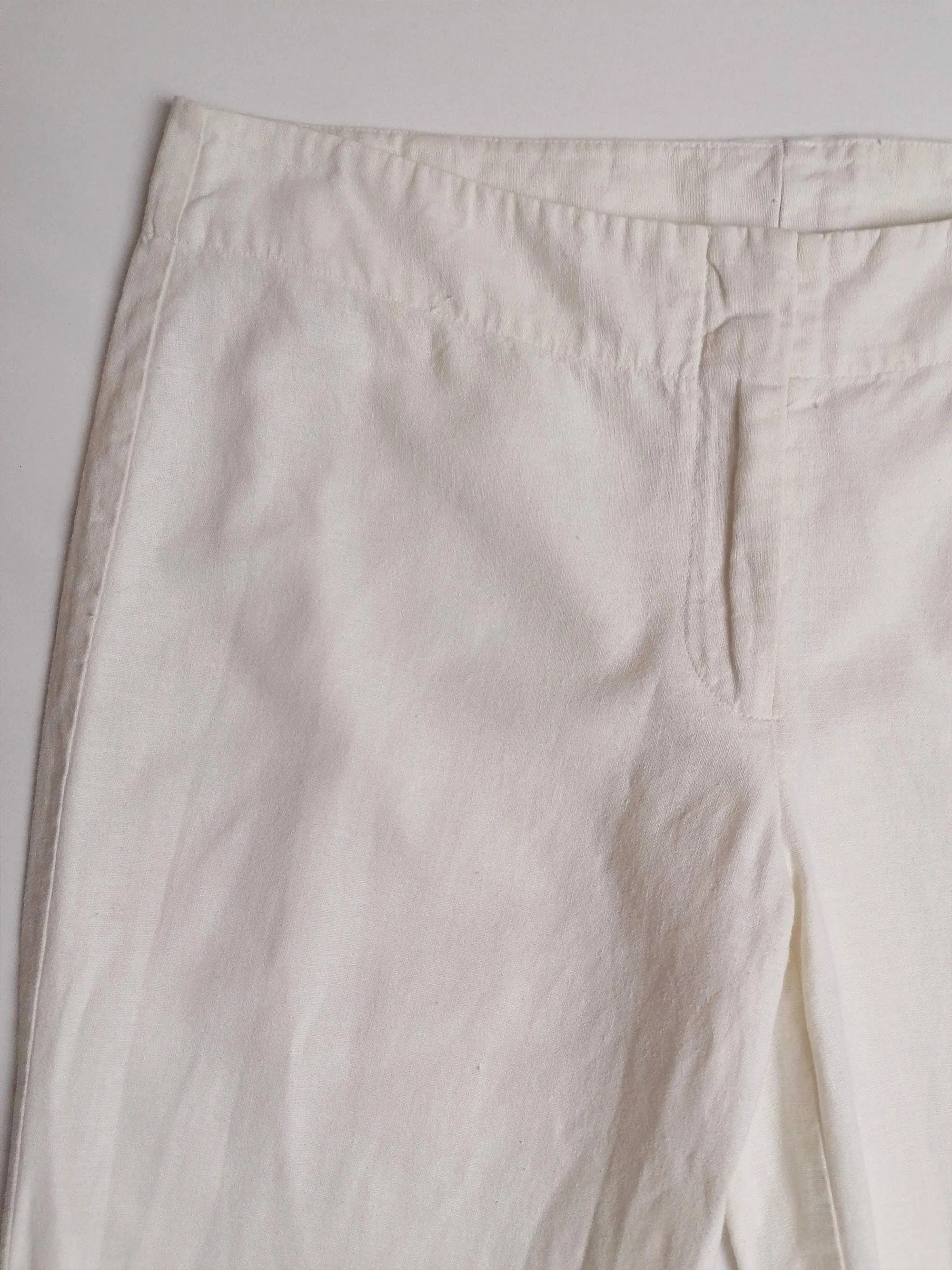 Linen White Pants Flared Leg - size L