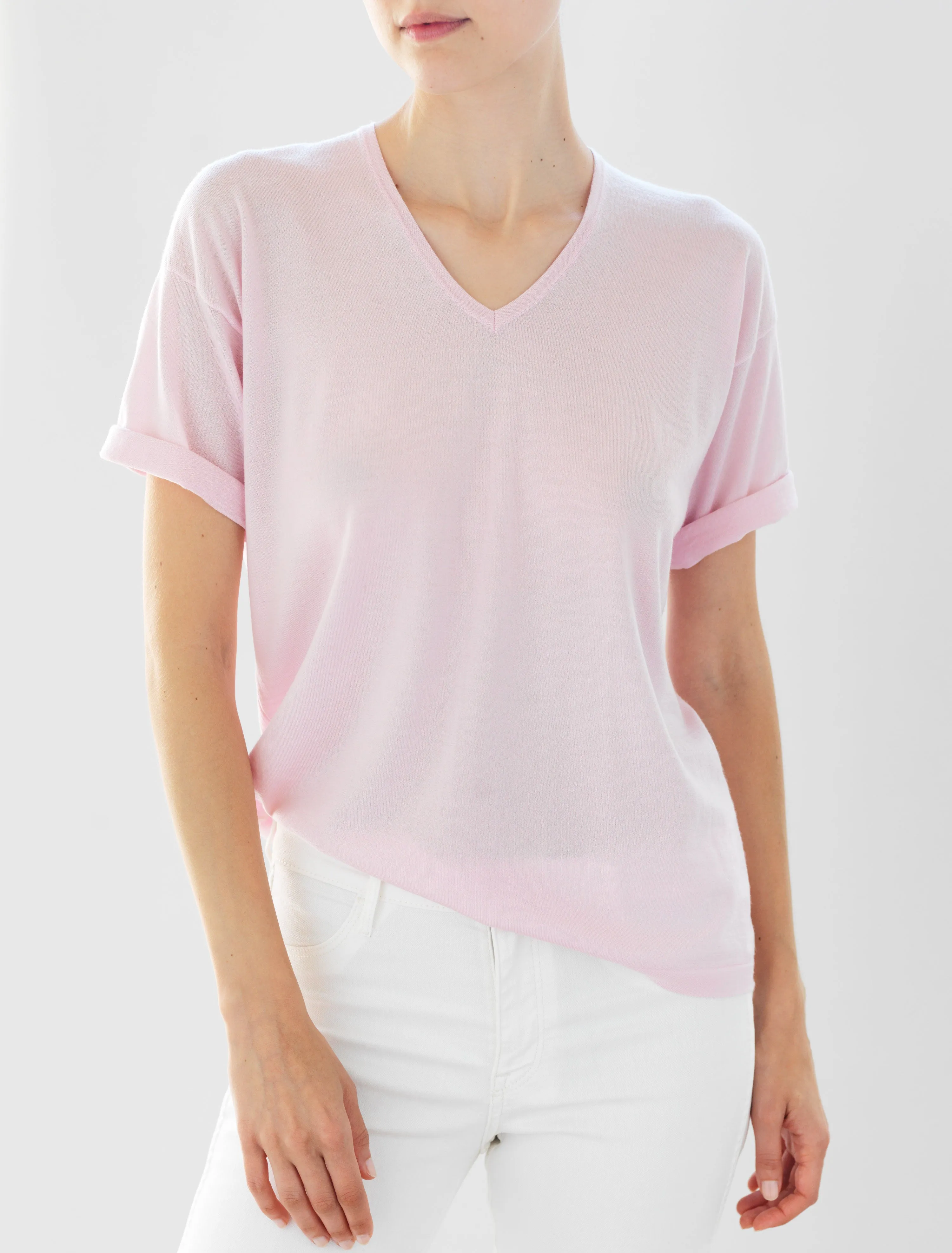 Luxo Knit T V-Neck - Pale Pink