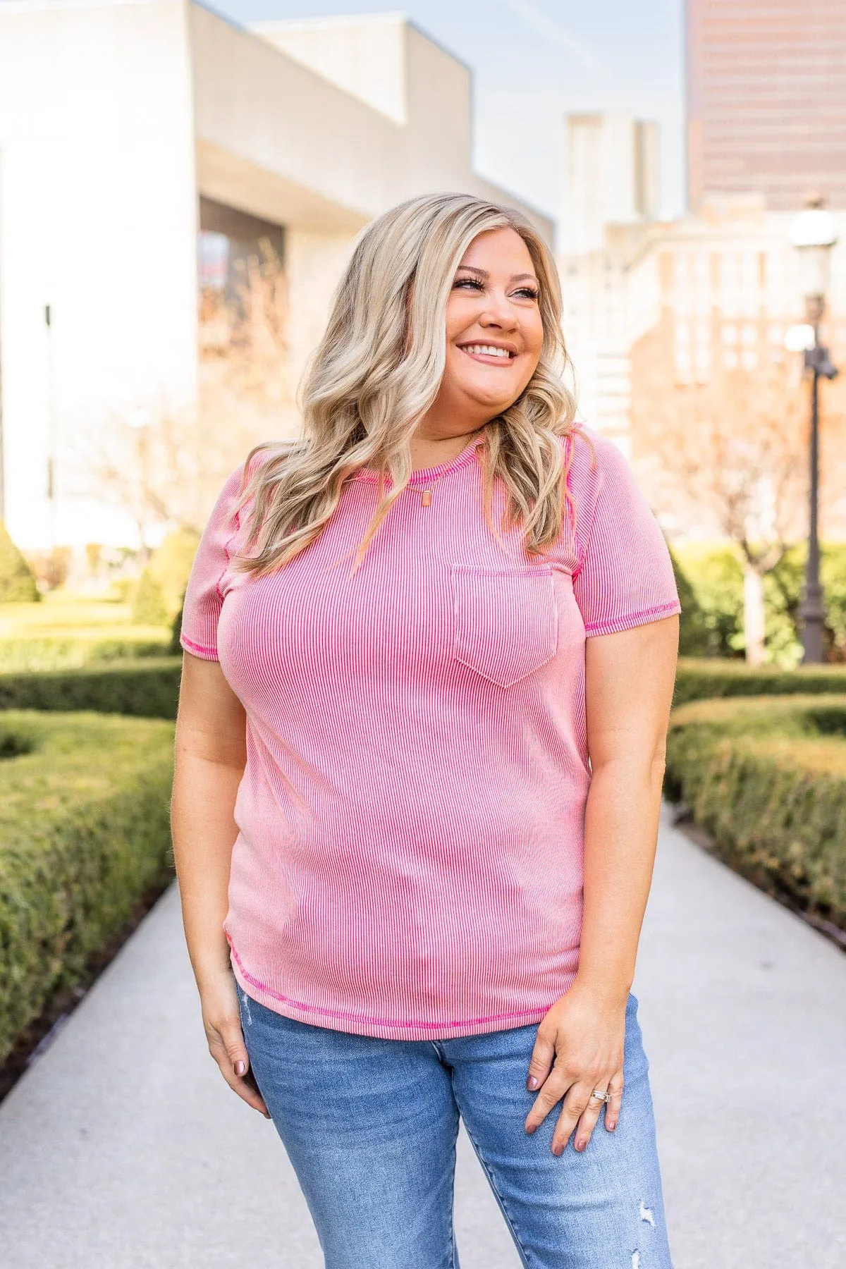 Making A Statement Ribbed Knit Top- Pink