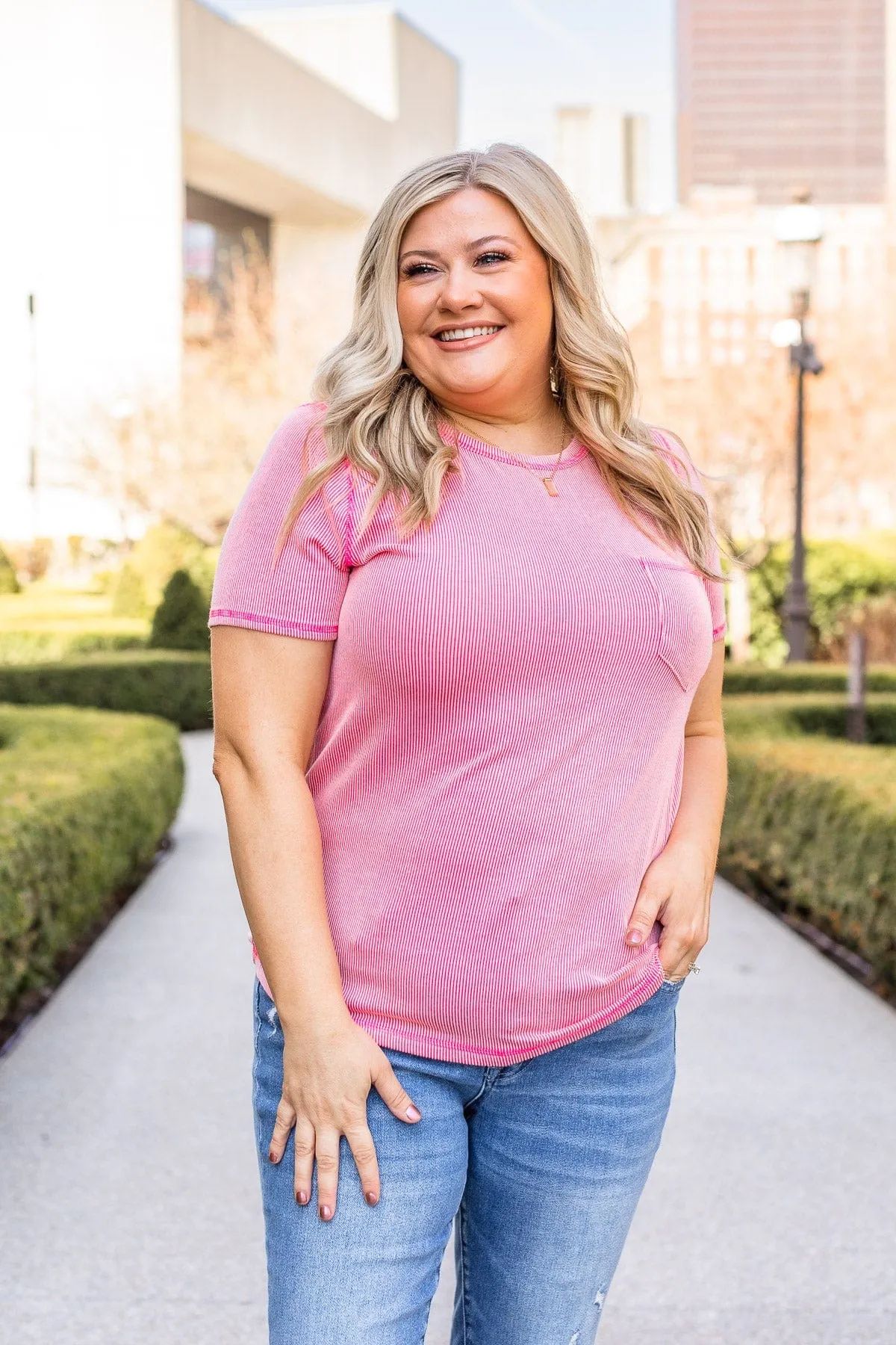 Making A Statement Ribbed Knit Top- Pink