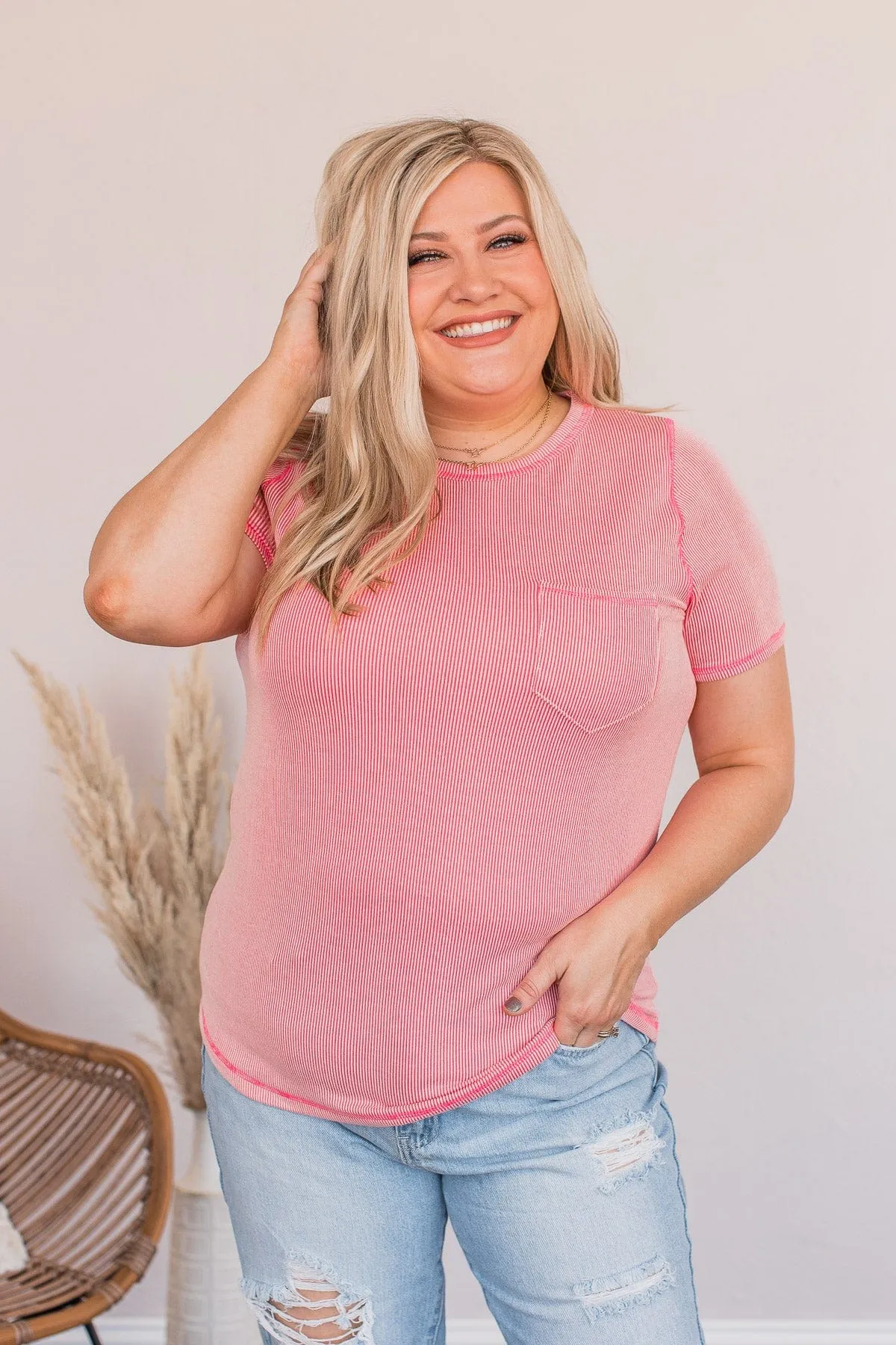 Making A Statement Ribbed Knit Top- Pink