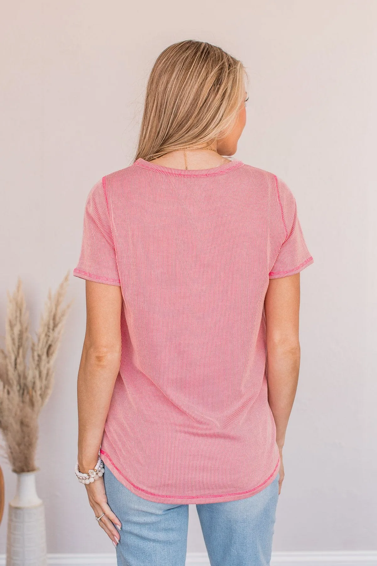 Making A Statement Ribbed Knit Top- Pink