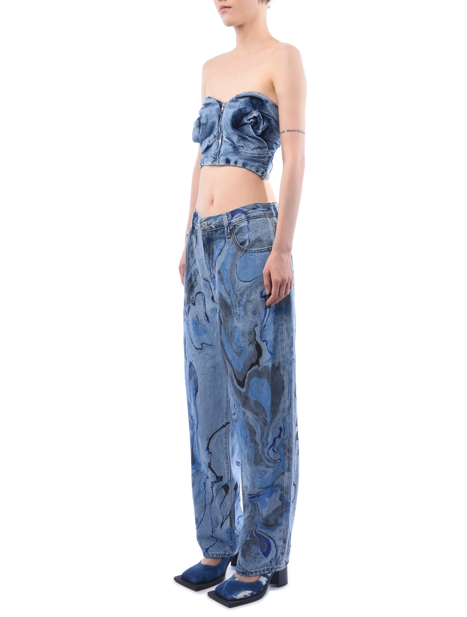 Masha Popova Denim Rose Sleeveless Drape Top Blue