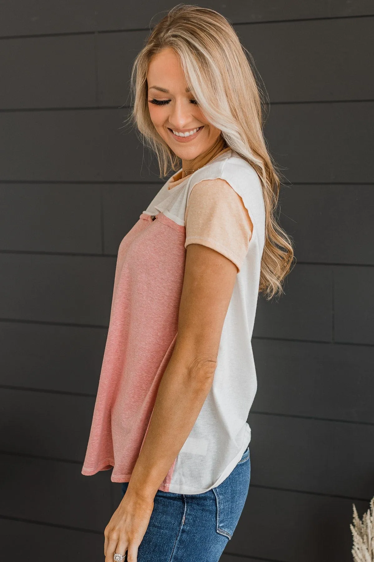 Meet Me Halfway Knit Top- Ivory & Pink