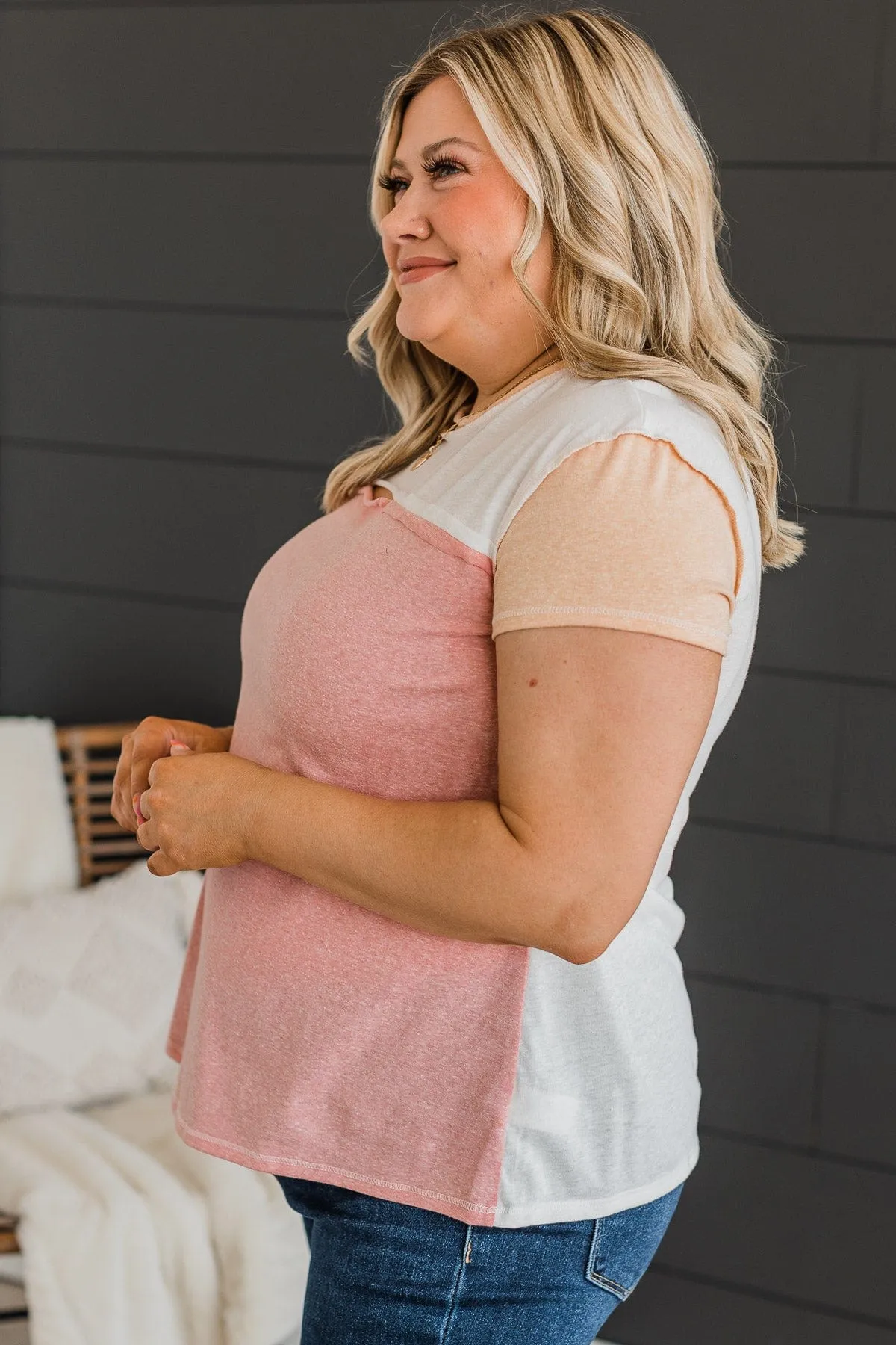 Meet Me Halfway Knit Top- Ivory & Pink