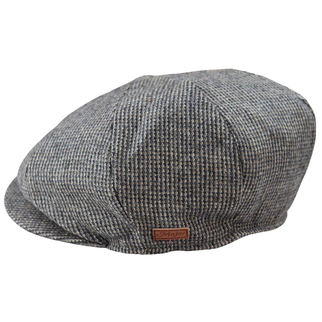 Men's 8 Panel Razor Baker Boy Hat Wool Tweed Shelby Newsboy Flat Cap Grey