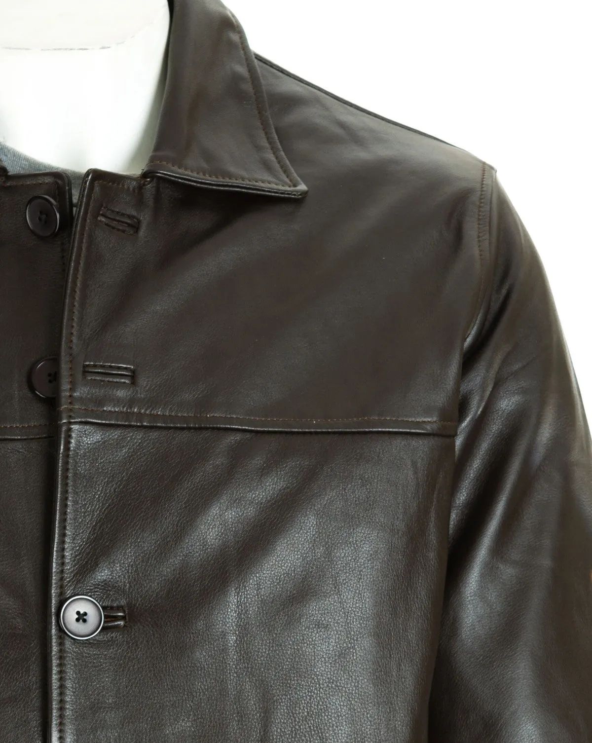 Men's Brown Classic Box Style Leather Jacket: Franco