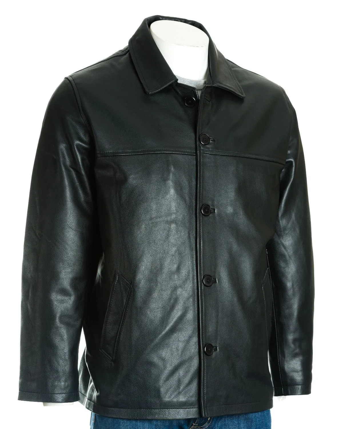 Men's Brown Classic Box Style Leather Jacket: Franco