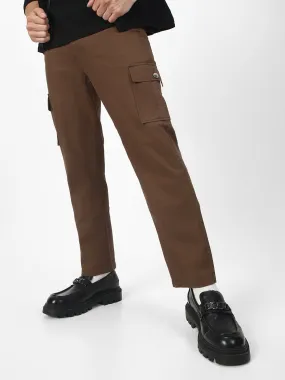 Men's Brown Regular Fit Solid Cargo Chino Pant with 6 Pockets Stretchable