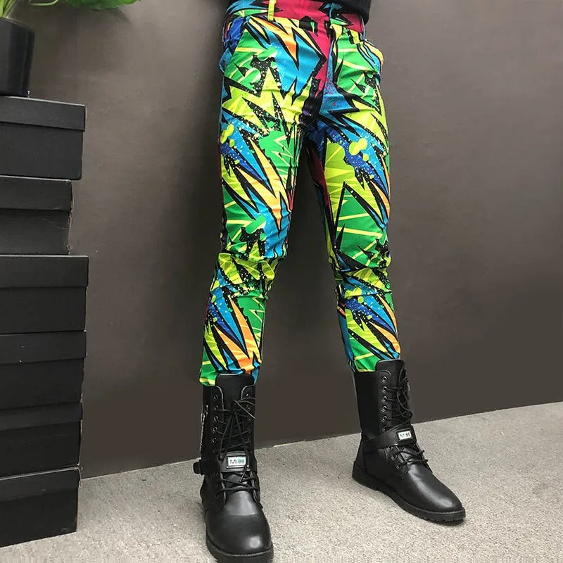 Men's Polyester Colorful Doodle Geometric Pattern Hip Hop Casual Pants