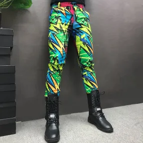 Men's Polyester Colorful Doodle Geometric Pattern Hip Hop Casual Pants