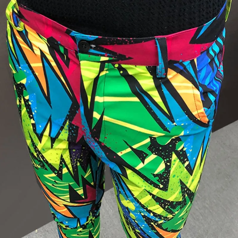 Men's Polyester Colorful Doodle Geometric Pattern Hip Hop Casual Pants