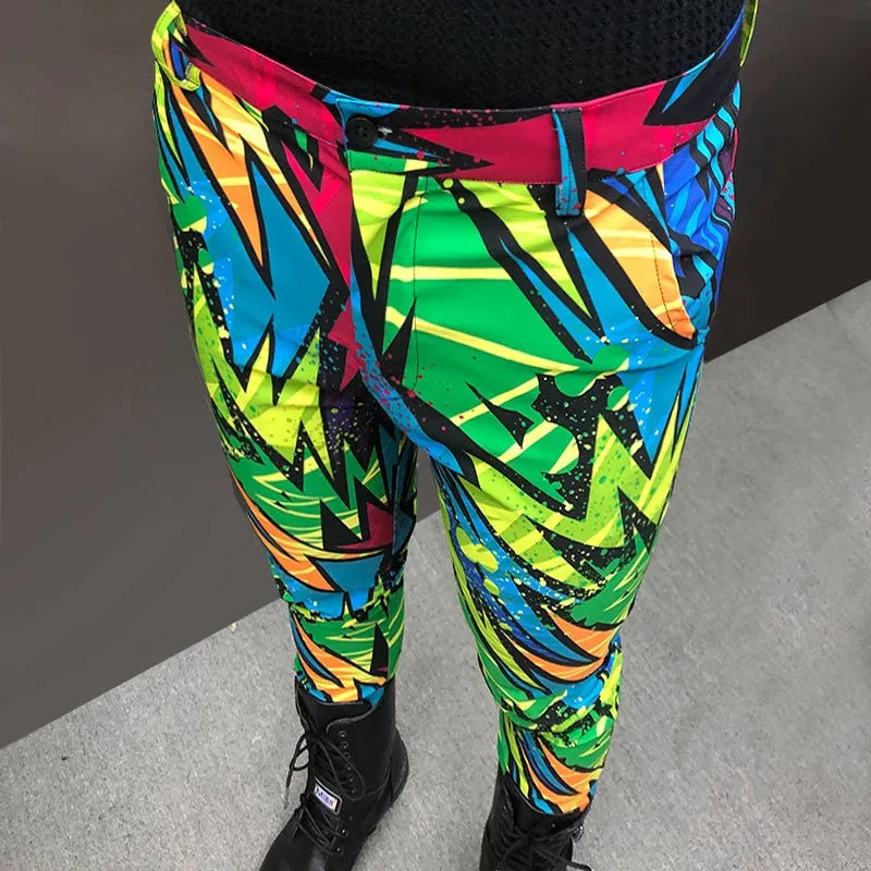 Men's Polyester Colorful Doodle Geometric Pattern Hip Hop Casual Pants