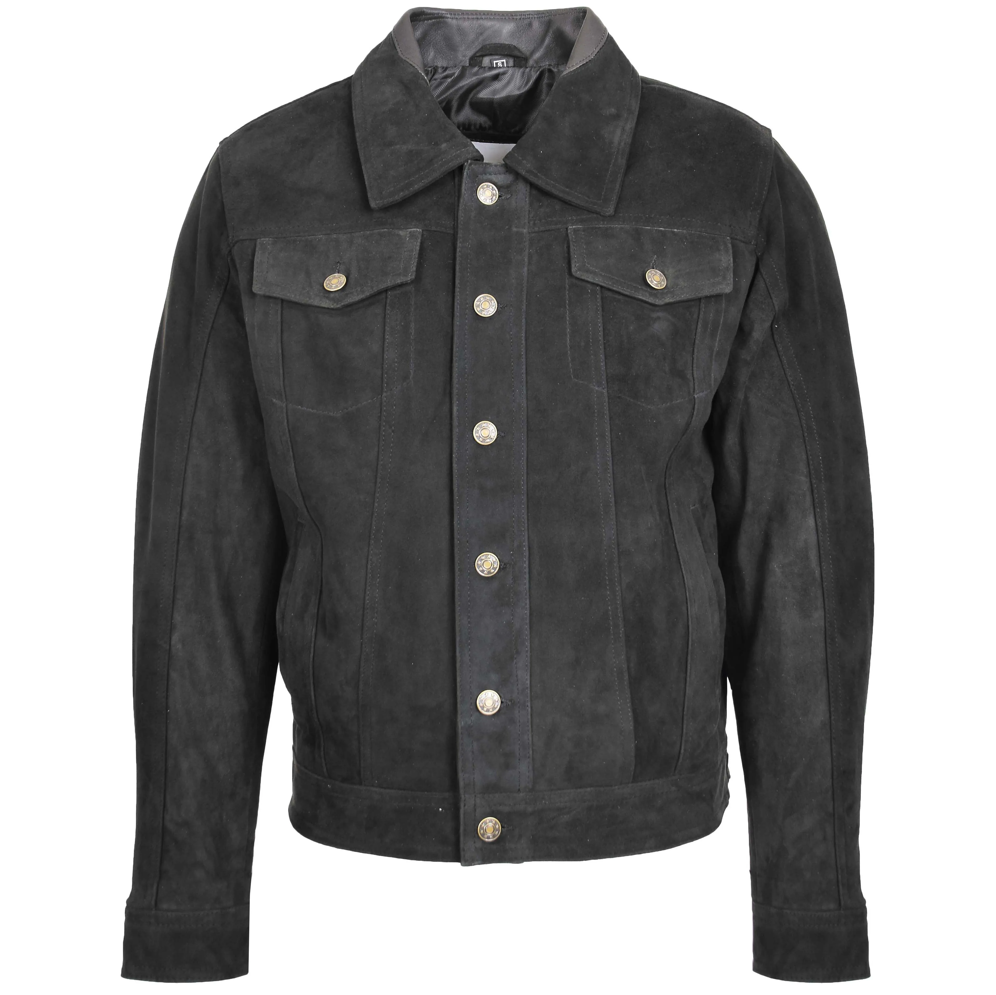 Mens Real Suede Trucker Harrington Jacket Daryl Black