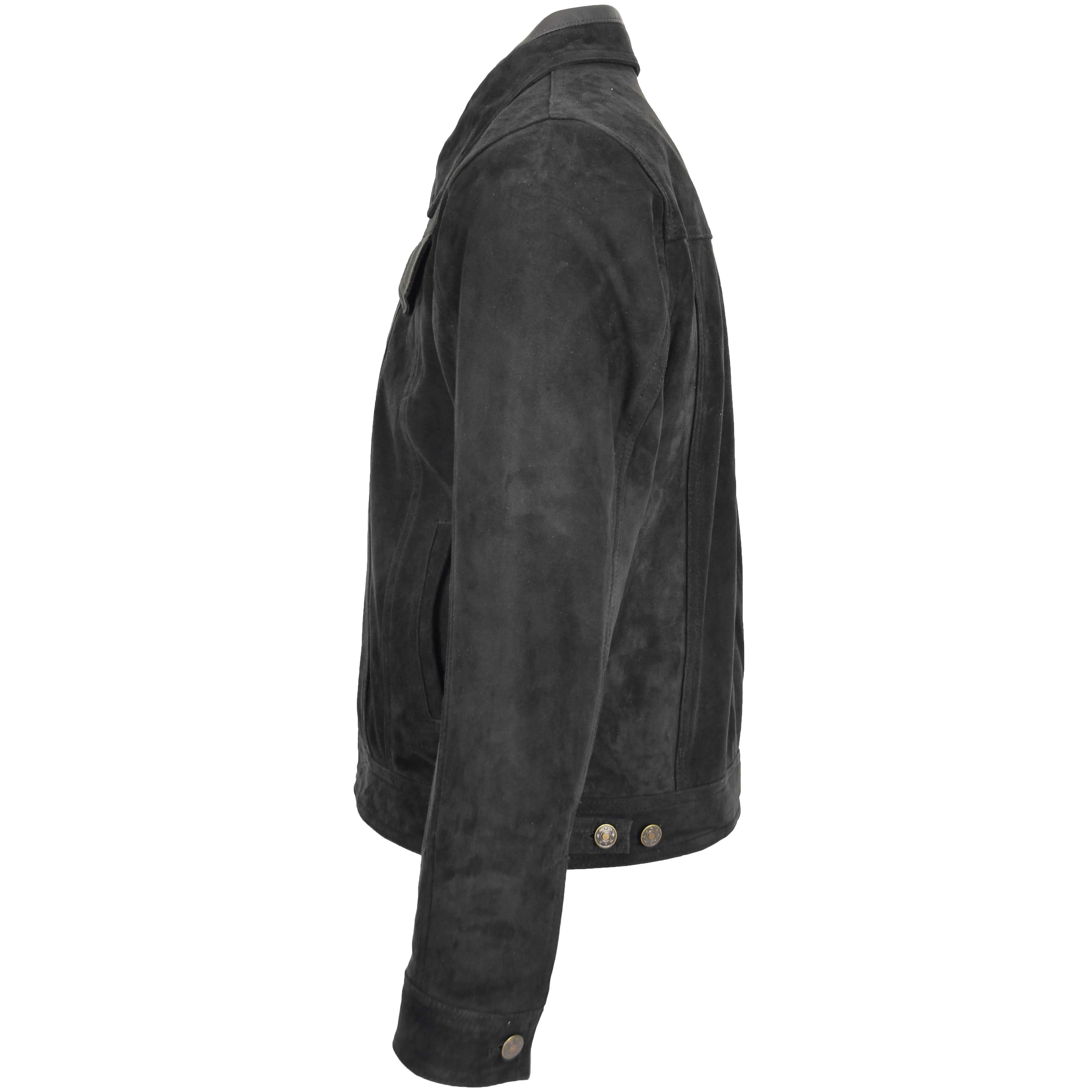 Mens Real Suede Trucker Harrington Jacket Daryl Black