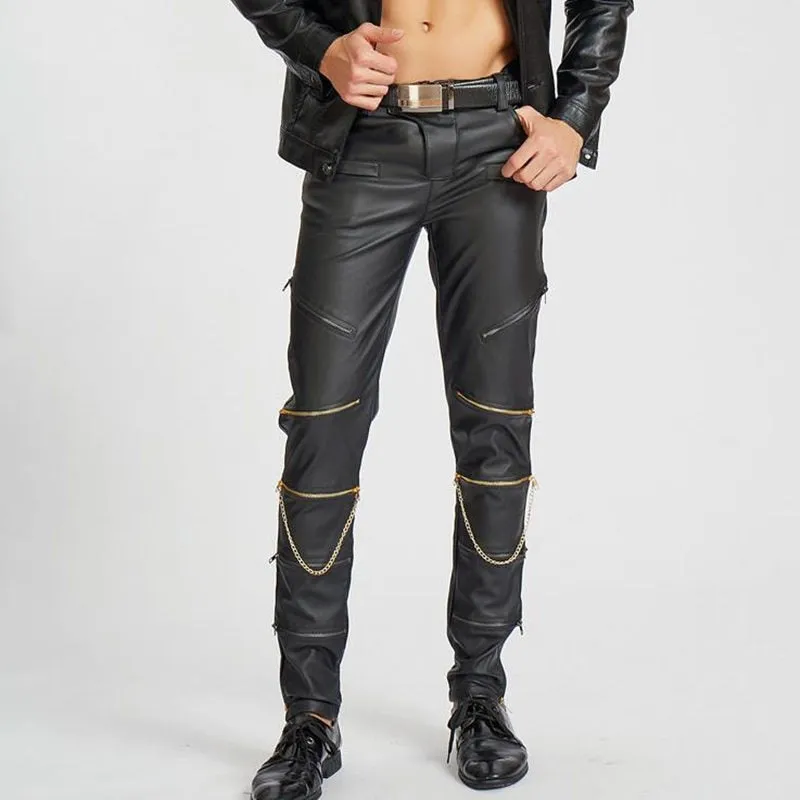 Men's Rock Punk Style Slim Fitted Motorcycle Waistline Casual Pants