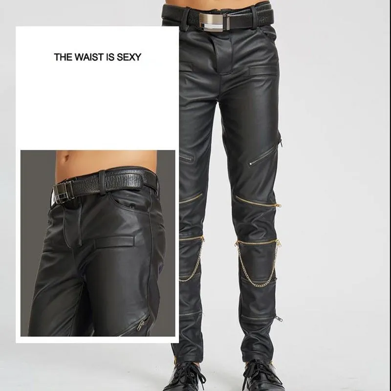 Men's Rock Punk Style Slim Fitted Motorcycle Waistline Casual Pants