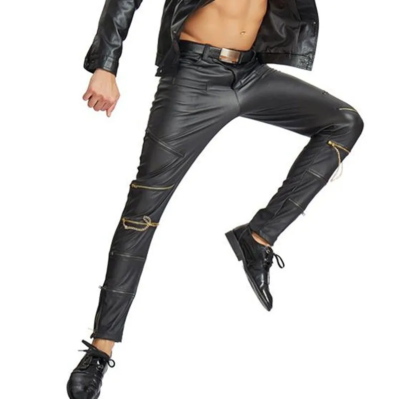 Men's Rock Punk Style Slim Fitted Motorcycle Waistline Casual Pants