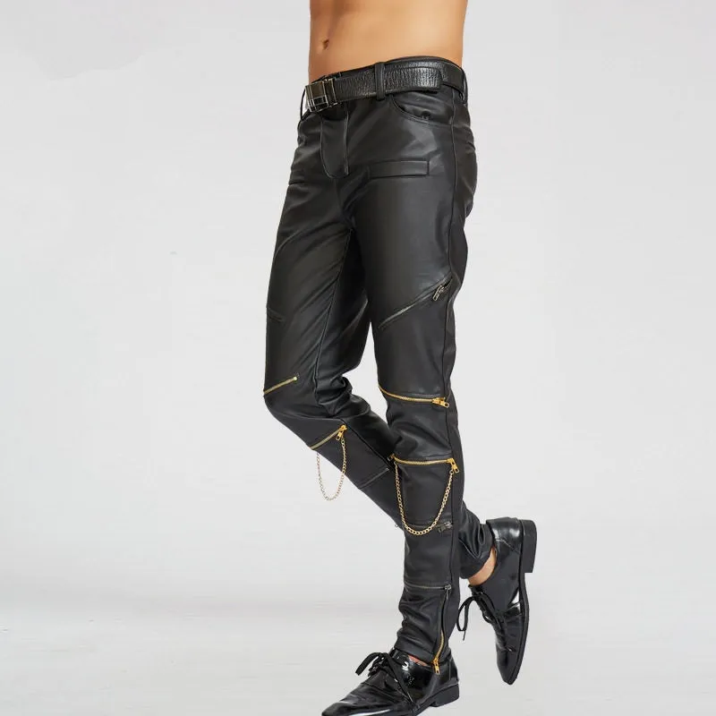 Men's Rock Punk Style Slim Fitted Motorcycle Waistline Casual Pants