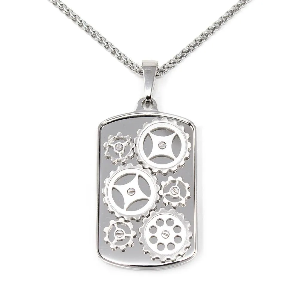 Men's Stainless Steel Gear Pendant on Chain 24 Inch