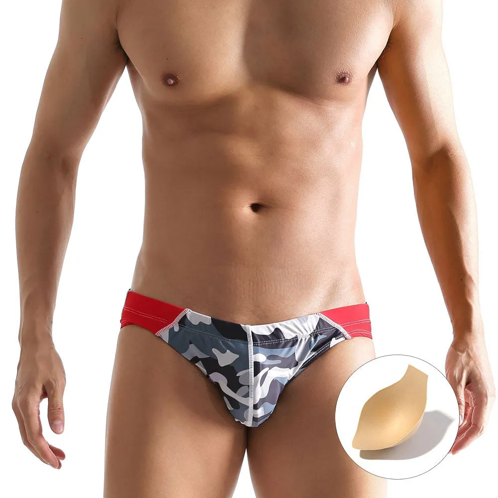 Men's Summer Beach Camouflage Briefs Pants Padded Push-Up Swimwear