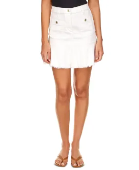 Michael Kors Women's Raw Hem Flounce Denim Skirt White