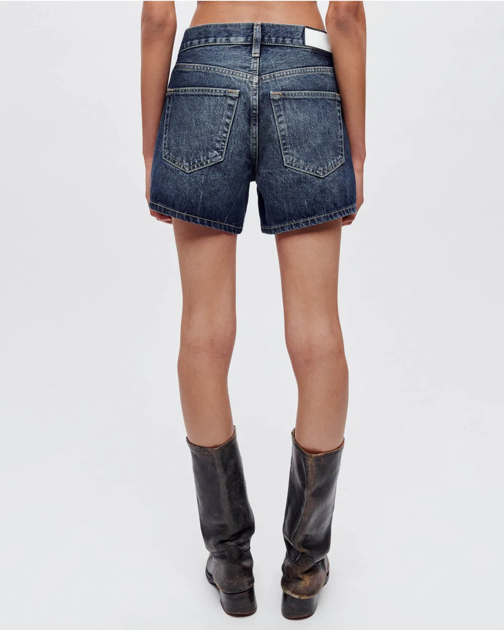 Mid Rise Denim Boy Short in Whiskey Indigo