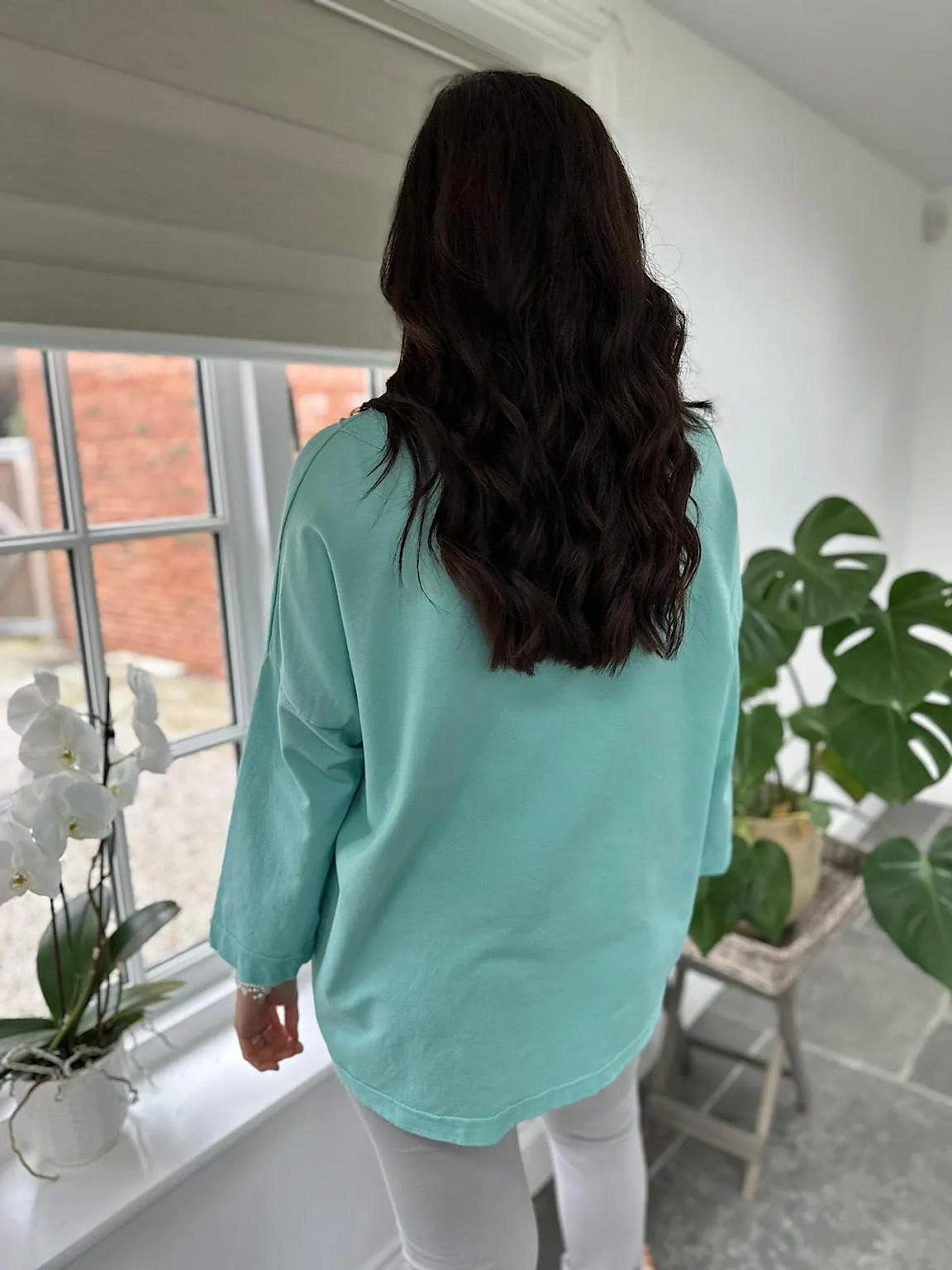 Mint Reverse Seam V Neck Sweat Top Harriet