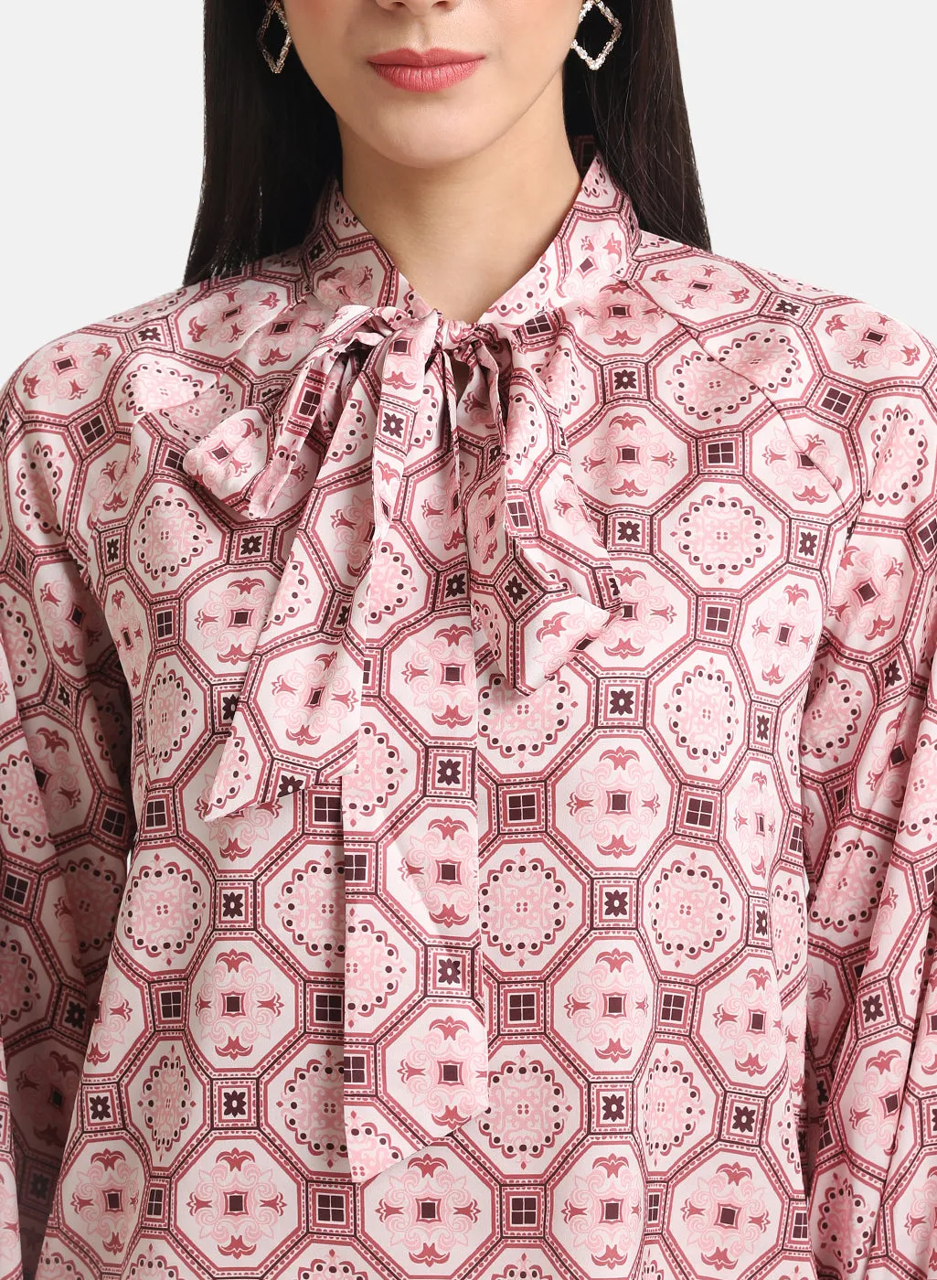 Moroccan Printed Tie-Knot Blouse