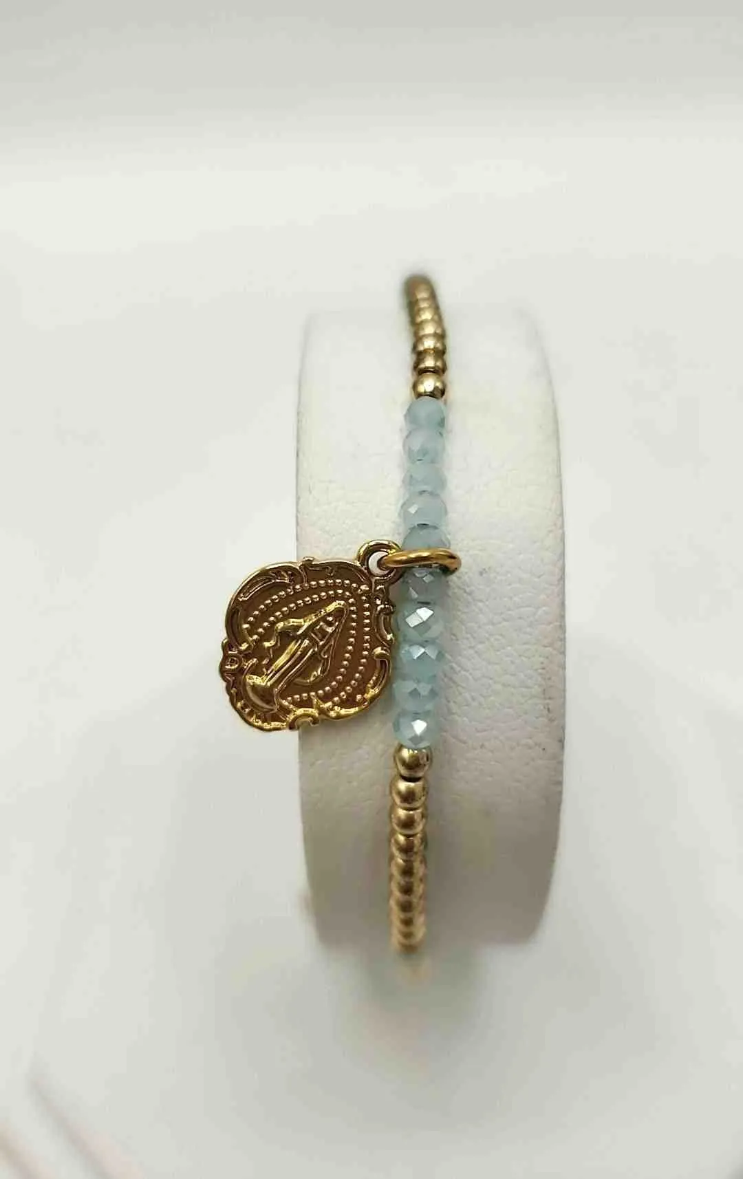 MY SAINT MY HERO Goldtone Light blue Pre Loved Beaded Bracelet