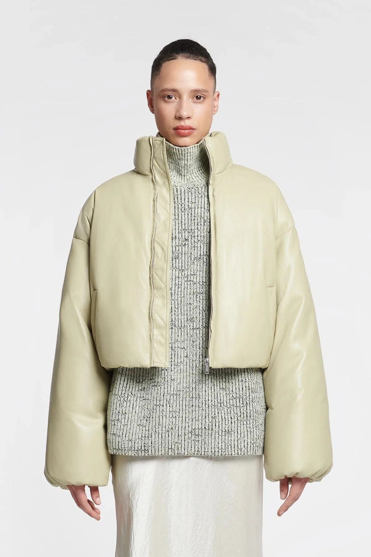 Nanushka Lilima Okobor Cropped Puffer Jacket - Pale Olive