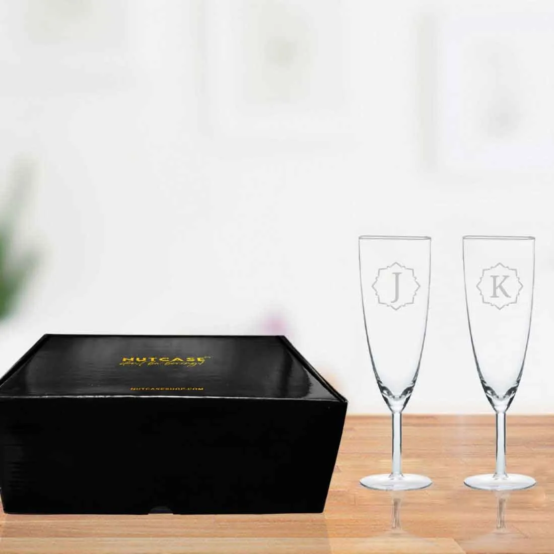 Nutcase Champagne Glasses with Name - Personalized Engraved Flute Glasses