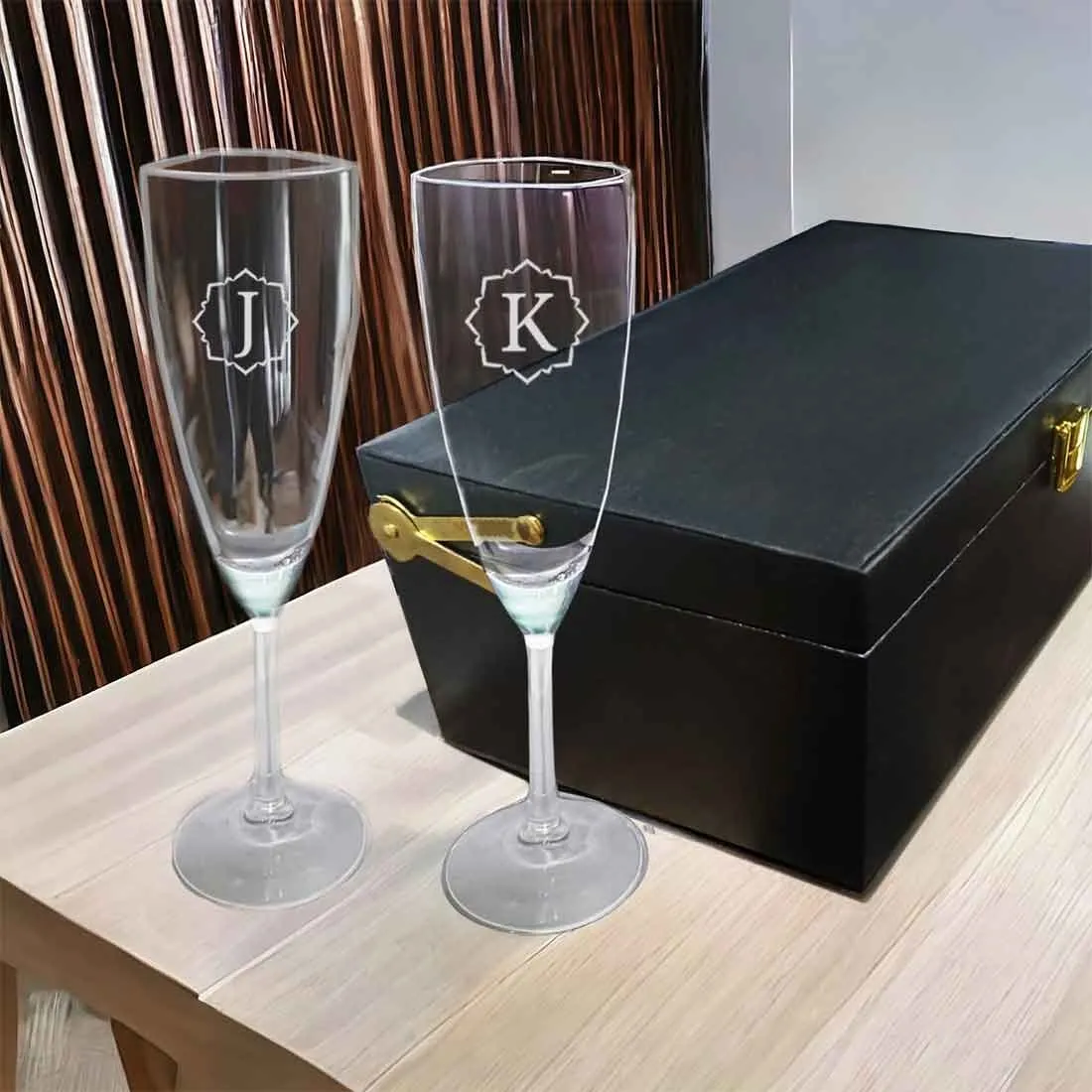 Nutcase Champagne Glasses with Name - Personalized Engraved Flute Glasses