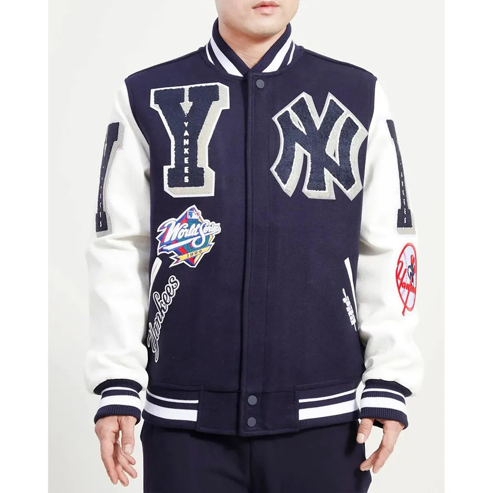 NY Yankees Mashup Navy and White Varsity Jacket