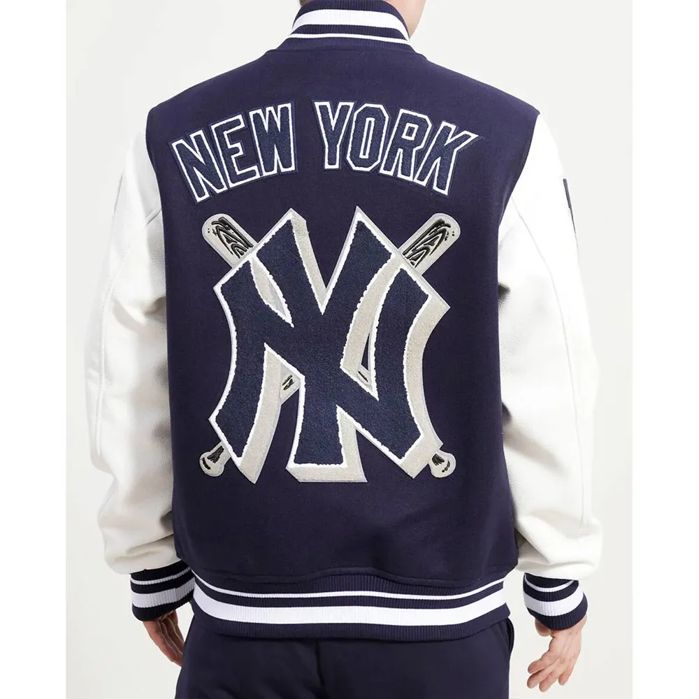 NY Yankees Mashup Navy and White Varsity Jacket