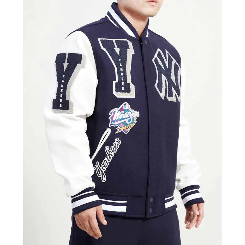 NY Yankees Mashup Navy and White Varsity Jacket