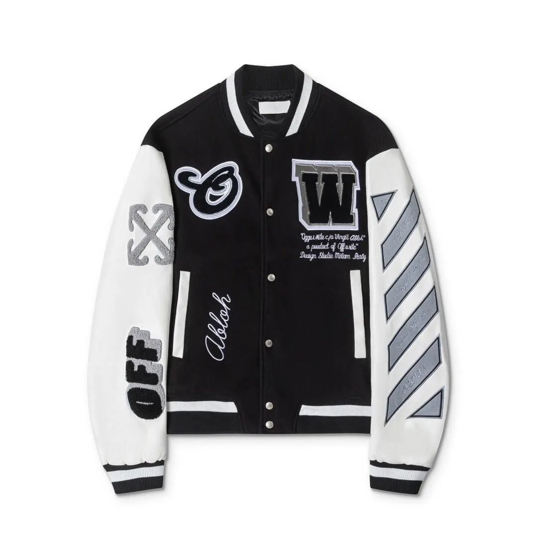 Off-White Leather Wool Black White Varsity Jacket