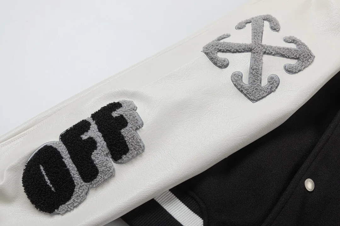 Off-White Leather Wool Black White Varsity Jacket